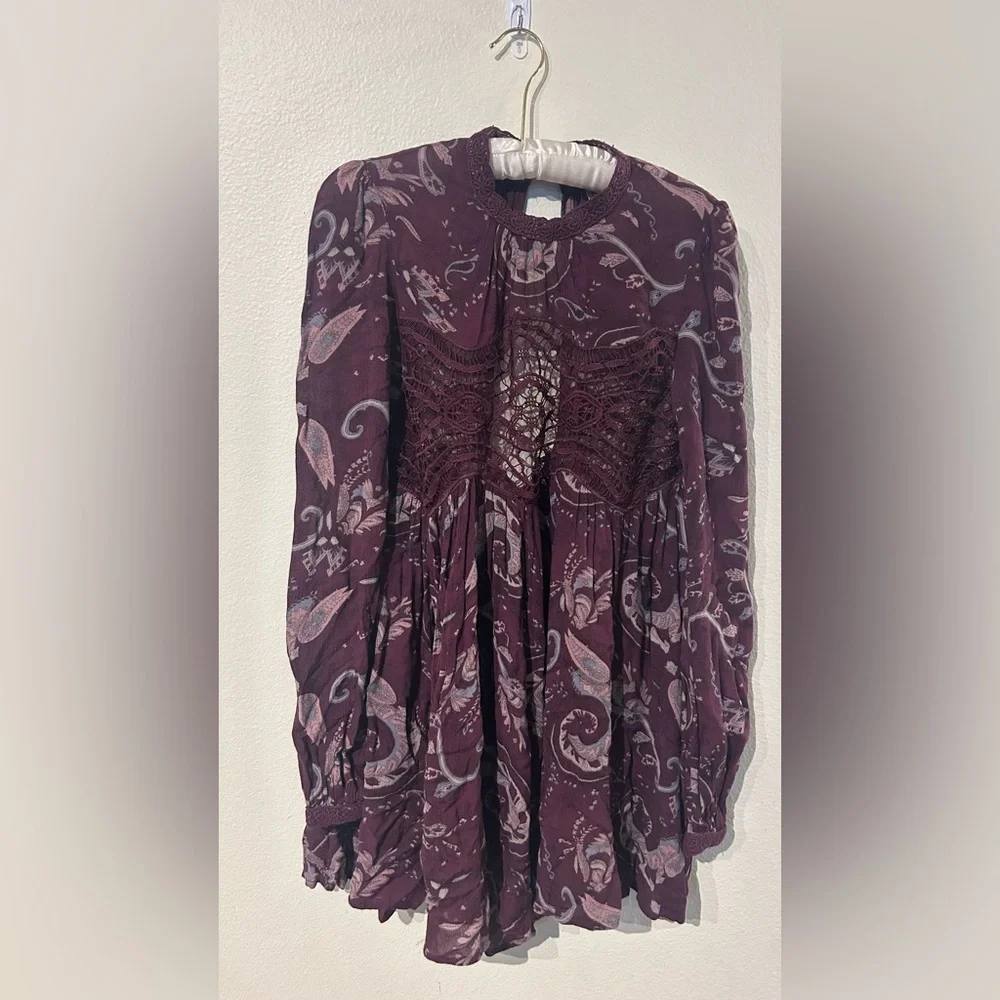 Free People Sweet Thing Paisley Tunic Dress - Wine Combo - Picture 4 of 6
